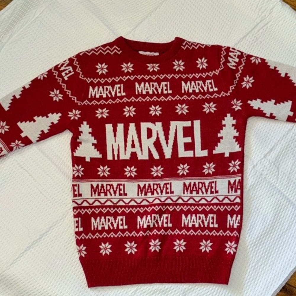 boys MARVEL red white KNIT SWEATER TOP CHRISTMAS winter 9/10 years
